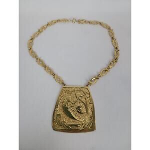 Unbranded Artisan Abstract Brutalist Unique Gold Tone Pendant Necklace 19"